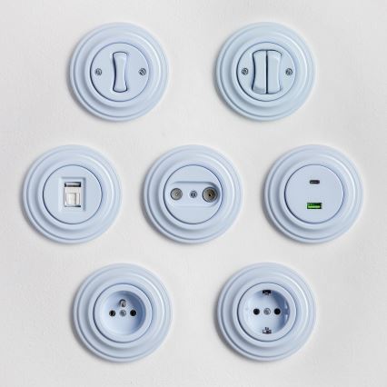 Kliklap - Ρετρό USB πρίζα A+C με πλαίσιο, μπλε