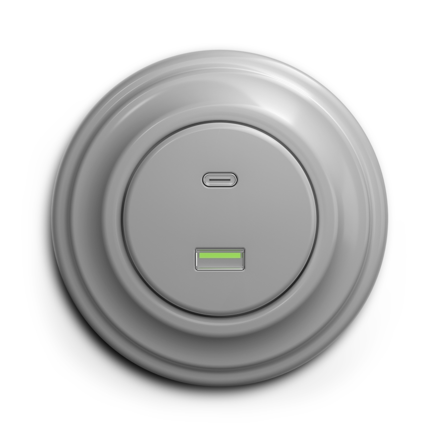 Kliklap - Ρετρό USB πρίζα A+C με γκρι πλαίσιο