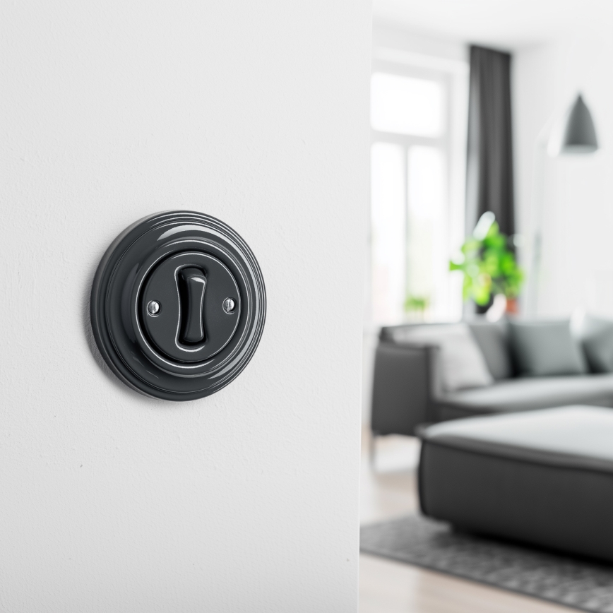 Kliklap - Ρετρό διακόπτης κλιμακοστασίου με πλαίσιο αρ. 6, ανθρακί