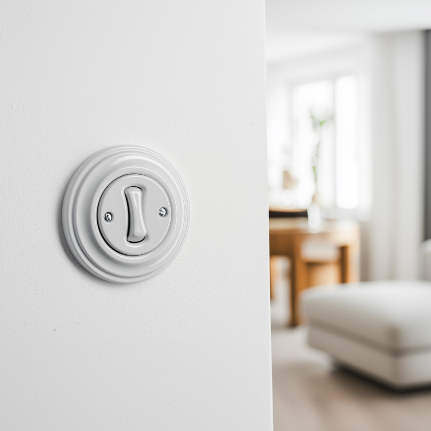 Kliklap - Ρετρό διακόπτης σκάλας με πλαίσιο αρ. 6 σε λευκό κεραμικό