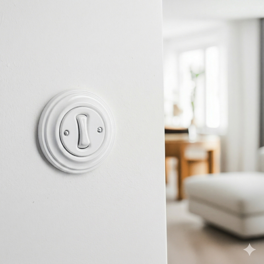 Kliklap - Ρετρό διακόπτης σκάλας με πλαίσιο αρ. 6 σε χιονόλευκο