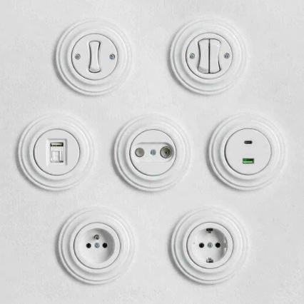 Kliklap - Ρετρό διπλό κουμπί με πλαίσιο σε χιονάτο λευκό