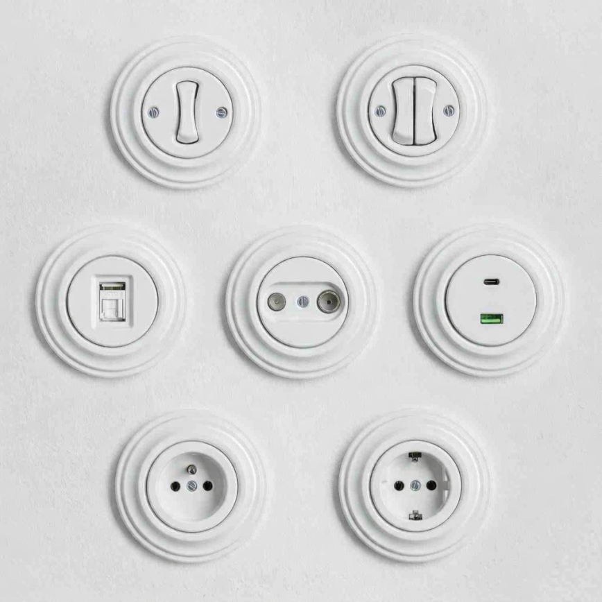 Kliklap - Ρετρό διπλό κουμπί με πλαίσιο σε χιονάτο λευκό