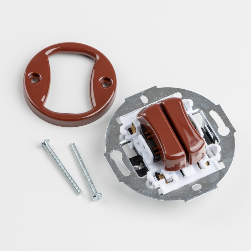 Kliklap - Ρετρό διπλός διακόπτης σκάλας με πλαίσιο αρ. 6+6 καφέ