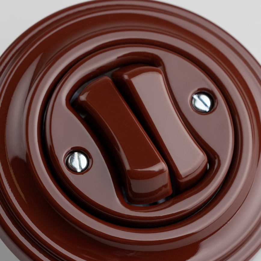 Kliklap - Ρετρό διπλός διακόπτης σκάλας με πλαίσιο αρ. 6+6 καφέ