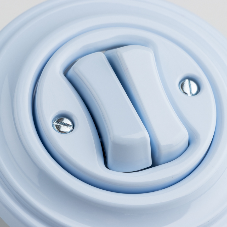 Kliklap - Ρετρό διπλός διακόπτης σκάλας με πλαίσιο αρ. 6+6 μπλε