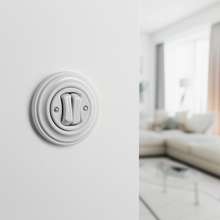 Kliklap - Ρετρό διπλός διακόπτης με πλαίσιο σε λευκό κεραμικό