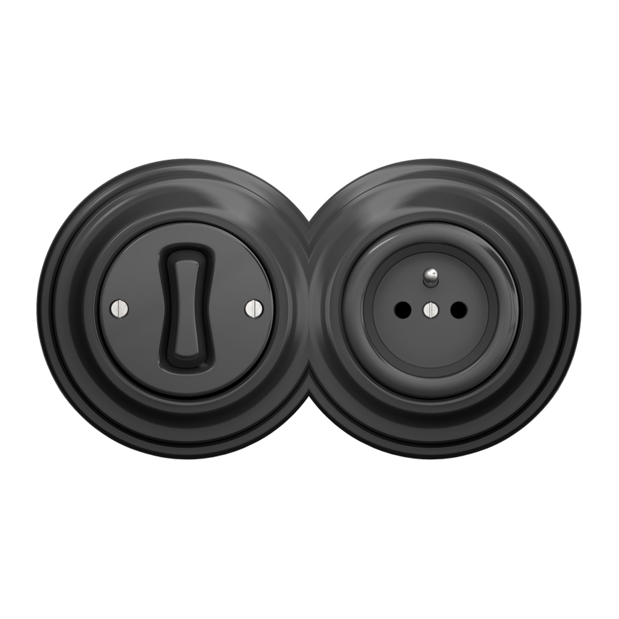 Kliklap - Ρετρό μονοπολικός διακόπτης αρ. 1 και πρίζα 230V με πλαίσιο σε ανθρακί