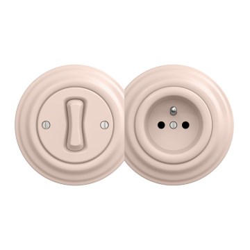 Kliklap - Ρετρό μονοπολικός διακόπτης αρ. 1 και πρίζα 230V με πλαίσιο σε παλαιωμένο ροζ