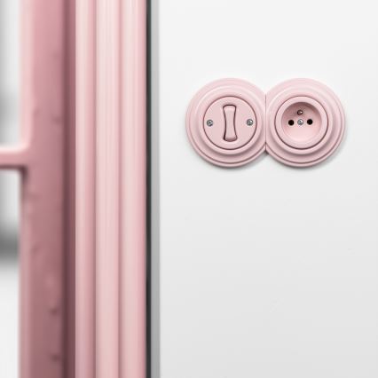 Kliklap - Ρετρό μονοπολικός διακόπτης αρ. 1 και πρίζα 230V με πλαίσιο σε παλαιωμένο ροζ