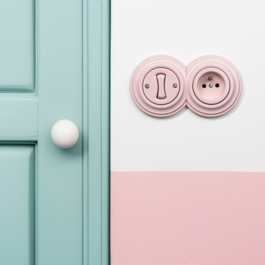 Kliklap - Ρετρό μονοπολικός διακόπτης αρ. 1 και πρίζα 230V με πλαίσιο σε παλαιωμένο ροζ