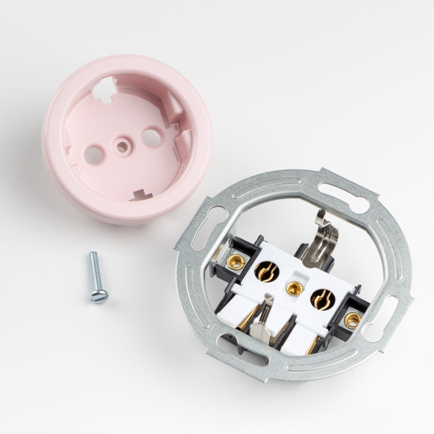 Kliklap - Ρετρό μονοπολικός διακόπτης αρ. 1 και πρίζα SCHUKO 230V με πλαίσιο σε σκονισμένο ροζ