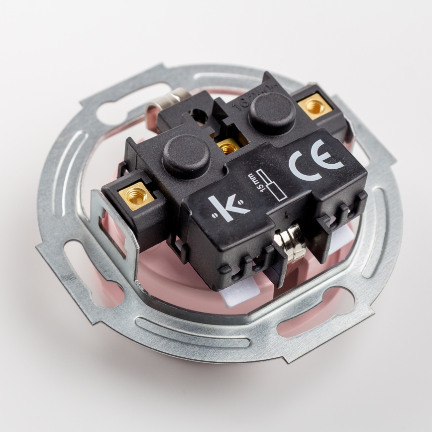 Kliklap - Ρετρό μονοπολικός διακόπτης αρ. 1 και πρίζα SCHUKO 230V με πλαίσιο σε σκονισμένο ροζ