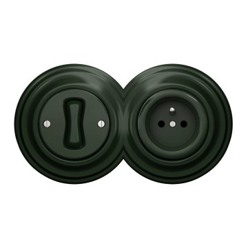 Kliklap - Ρετρό μονοπολικός διακόπτης No. 1 και πρίζα 230 V με πλαίσιο σε πράσινο