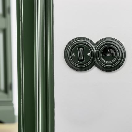 Kliklap - Ρετρό μονοπολικός διακόπτης No. 1 και πρίζα 230 V με πλαίσιο σε πράσινο