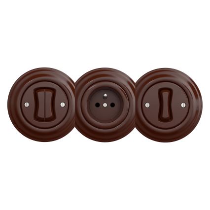 Kliklap - Ρετρό οικιακή πρίζα SCHUKO 230V/16A χωρίς πλαίσιο, καφέ