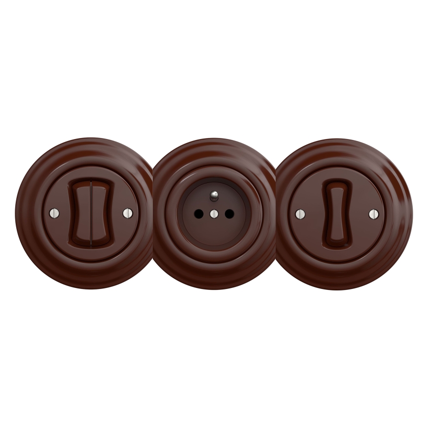 Kliklap - Ρετρό οικιακή πρίζα SCHUKO 230V/16A χωρίς πλαίσιο, καφέ