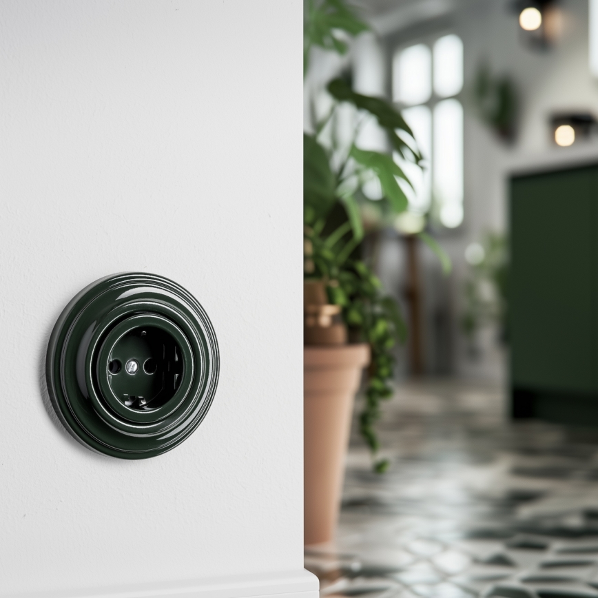 Kliklap - Ρετρό οικιακή πρίζα SCHUKO 230V/16A χωρίς πλαίσιο, πράσινη