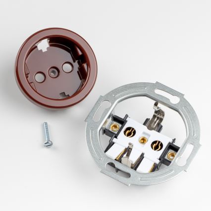 Kliklap - Ρετρό οικιακή πρίζα SCHUKO με πλαίσιο, 230V/16A, καφέ