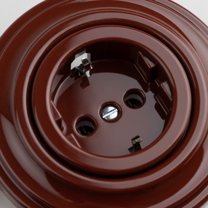Kliklap - Ρετρό οικιακή πρίζα SCHUKO με πλαίσιο, 230V/16A, καφέ