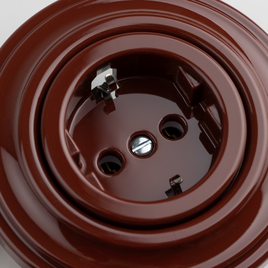 Kliklap - Ρετρό οικιακή πρίζα SCHUKO με πλαίσιο, 230V/16A, καφέ