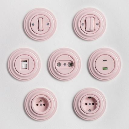 Kliklap - Ρετρό οικιακή πρίζα SCHUKO με πλαίσιο 230V/16A σε απαλό ροζ