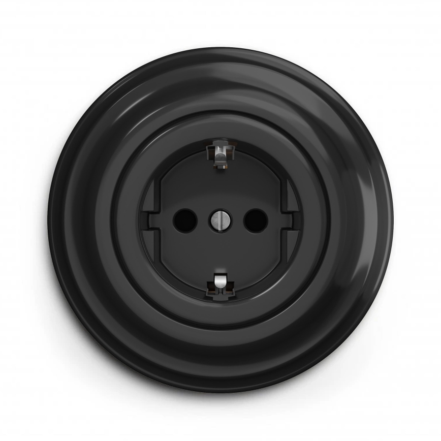 Kliklap - Ρετρό οικιακή πρίζα SCHUKO με πλαίσιο 230V/16A, μαύρη