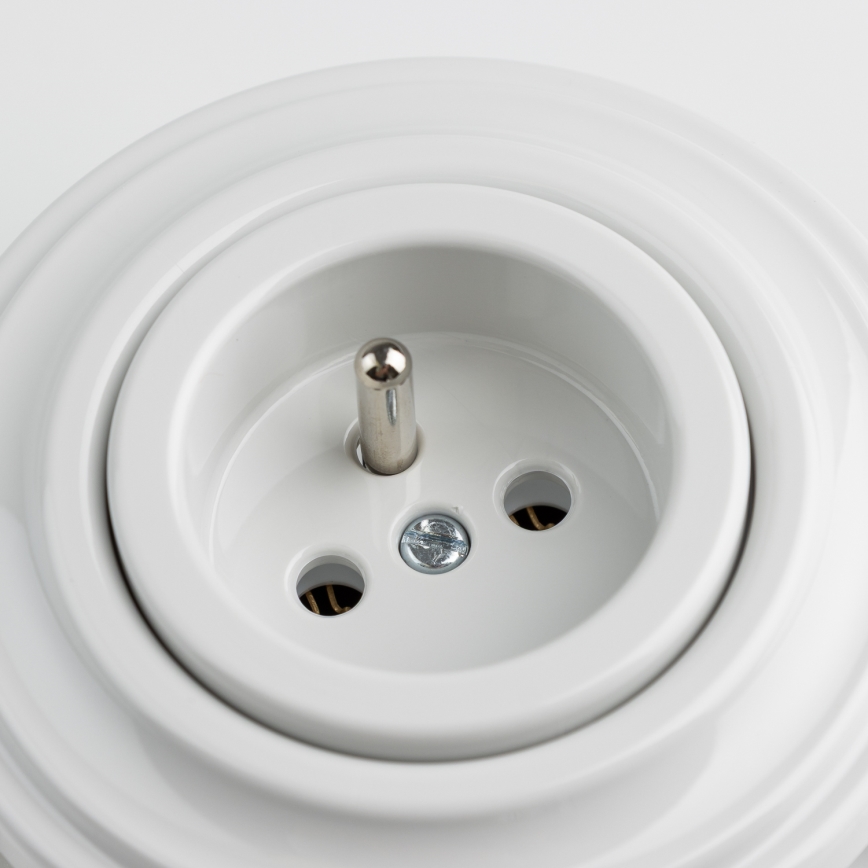 Kliklap - Ρετρό οικιακή πρίζα με πλαίσιο 230V χιονόλευκη