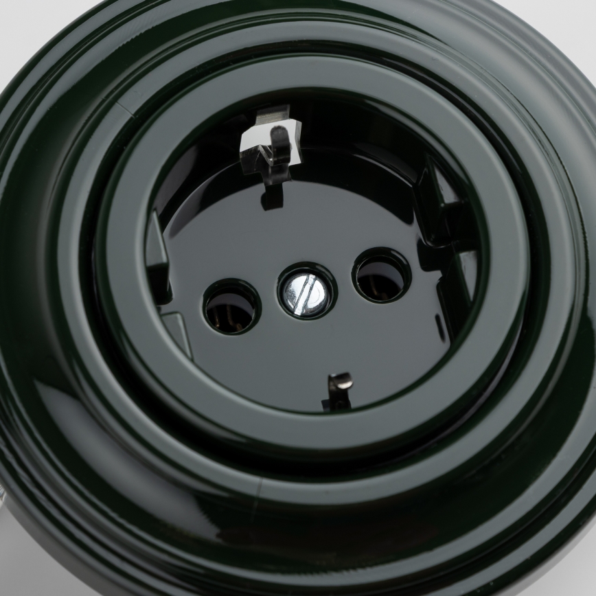 Kliklap - Ρετρό οικιακή πρίζα με πλαίσιο SCHUKO 230V/16A πράσινη