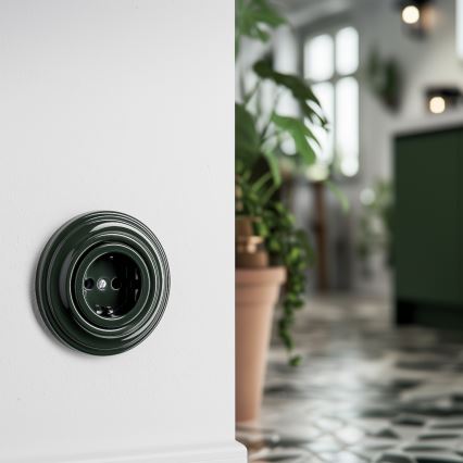 Kliklap - Ρετρό οικιακή πρίζα με πλαίσιο SCHUKO 230V/16A πράσινη
