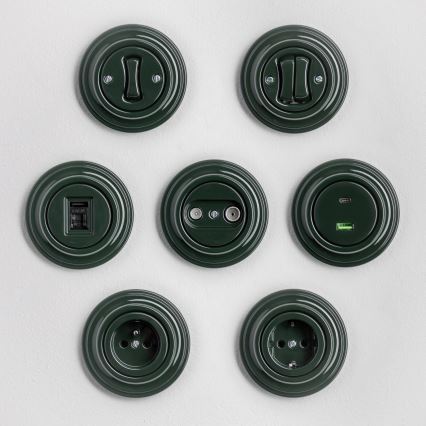 Kliklap - Ρετρό οικιακή πρίζα με πλαίσιο SCHUKO 230V/16A πράσινη