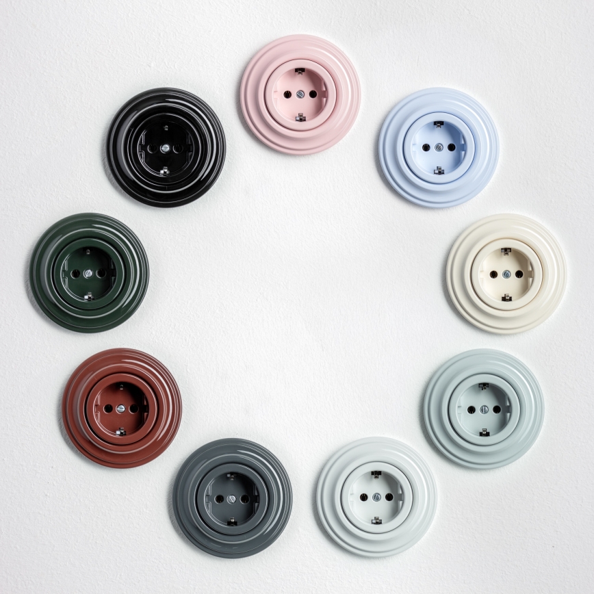 Kliklap - Ρετρό οικιακή πρίζα με πλαίσιο SCHUKO 230V/16A πράσινη