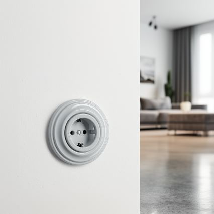 Kliklap - Ρετρό οικιακή πρίζα με πλαίσιο SCHUKO 230V/16A γκρι