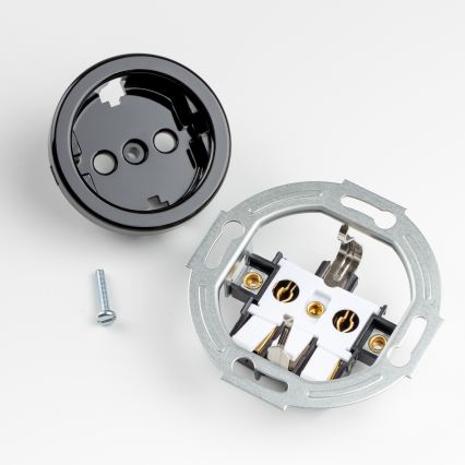 Kliklap - Ρετρό οικιακή πρίζα με πλαίσιο SCHUKO 230V/16A μαύρη