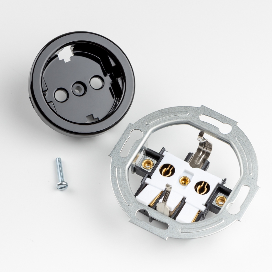 Kliklap - Ρετρό οικιακή πρίζα με πλαίσιο SCHUKO 230V/16A μαύρη