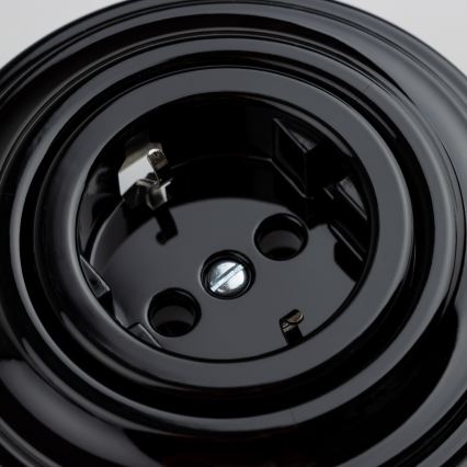 Kliklap - Ρετρό οικιακή πρίζα με πλαίσιο SCHUKO 230V/16A μαύρη
