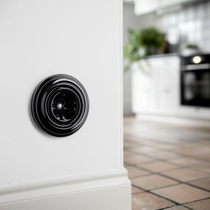 Kliklap - Ρετρό οικιακή πρίζα με πλαίσιο SCHUKO 230V/16A μαύρη