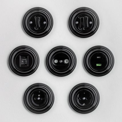 Kliklap - Ρετρό οικιακή πρίζα με πλαίσιο SCHUKO 230V/16A μαύρη