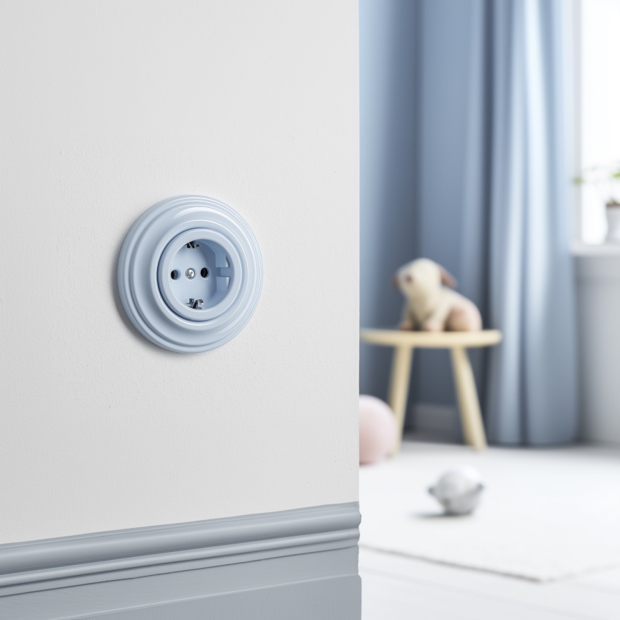 Kliklap - Ρετρό οικιακή πρίζα με πλαίσιο SCHUKO 230V/16A μπλε