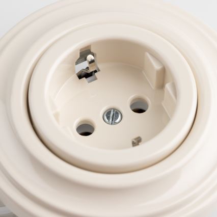 Kliklap - Ρετρό οικιακή πρίζα με πλαίσιο SCHUKO 230V/16A μπεζ