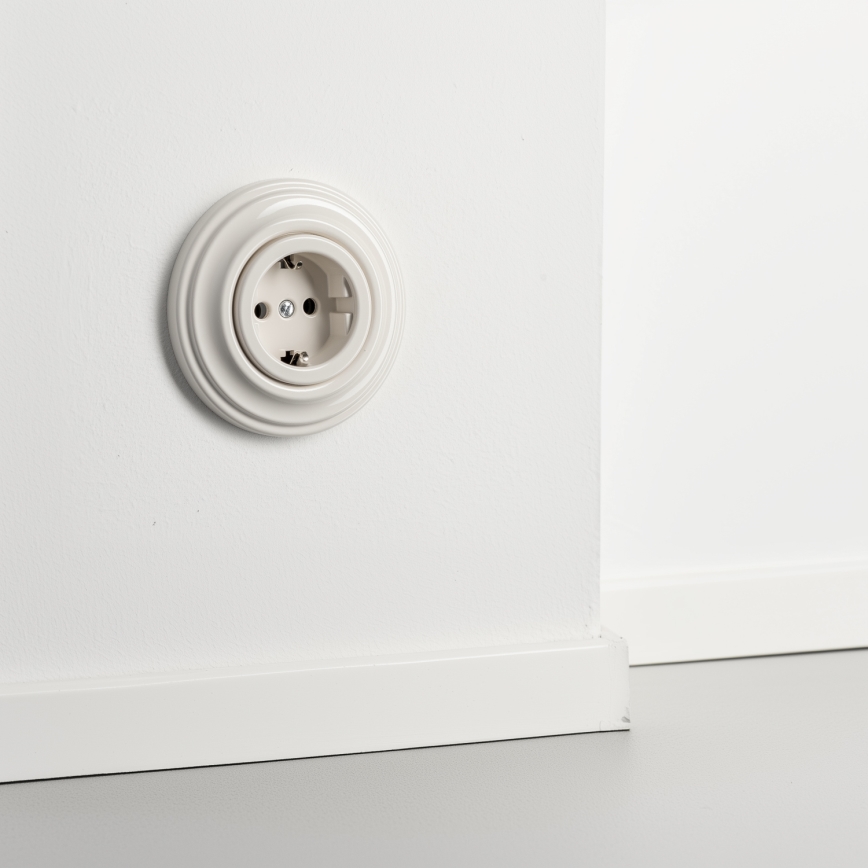 Kliklap - Ρετρό οικιακή πρίζα με πλαίσιο SCHUKO 230V/16A μπεζ