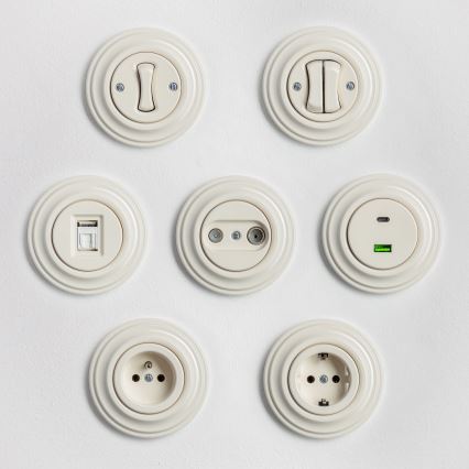 Kliklap - Ρετρό οικιακή πρίζα με πλαίσιο SCHUKO 230V/16A μπεζ