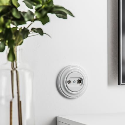 Kliklap - Ρετρό υποδοχή συνδρομητή TV+R (τερματική) με πλαίσιο σε λευκό χιονιού