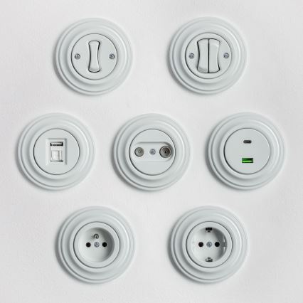 Kliklap - Ρετρό υποδοχή συνδρομητή TV+R (διάβαση σήματος) με κεραμικό πλαίσιο, λευκή