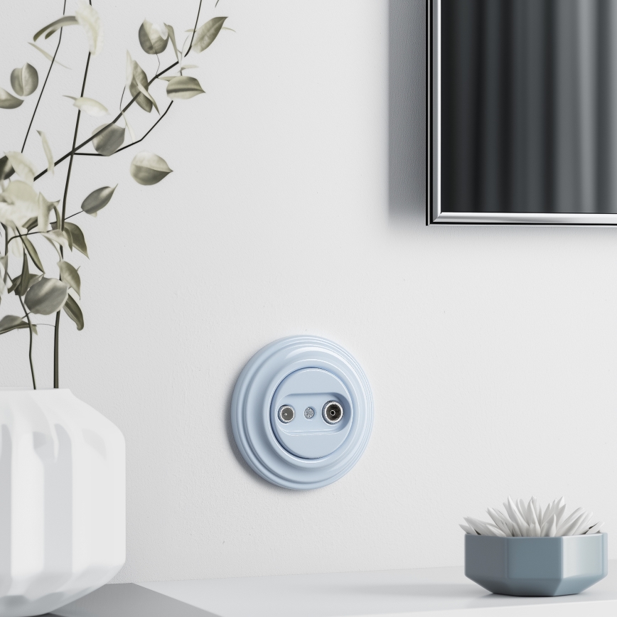 Kliklap - Ρετρό υποδοχή συνδρομητή TV+R (διάβαση σήματος) με μπλε πλαίσιο