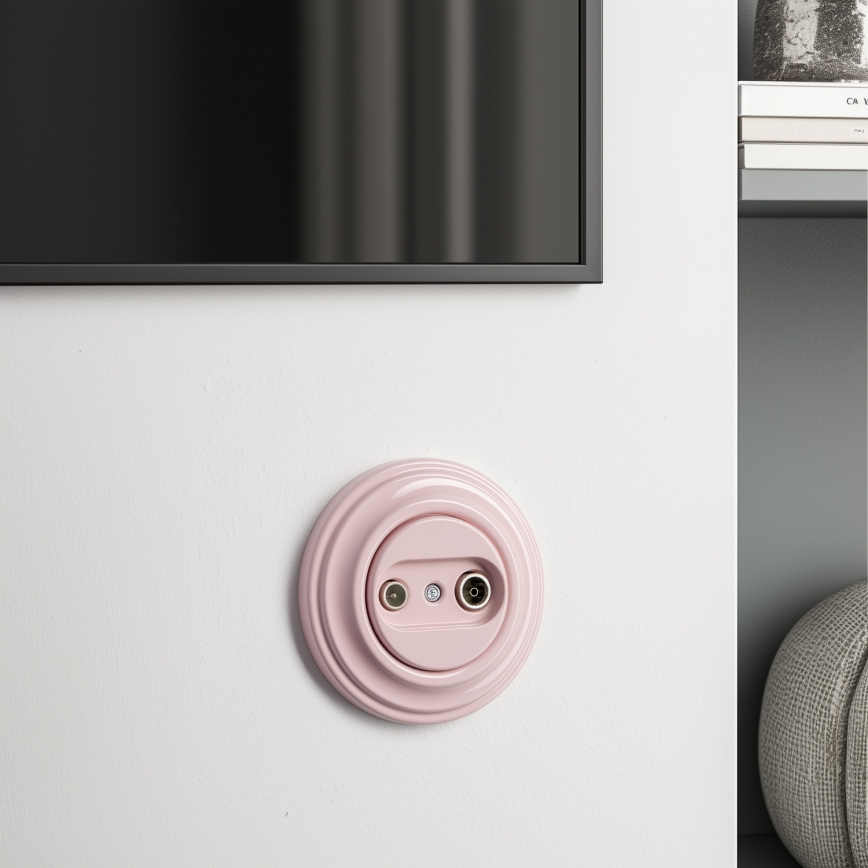 Kliklap - Ρετρό υποδοχή TV+R (τερματική) με πλαίσιο, παλ ροζ