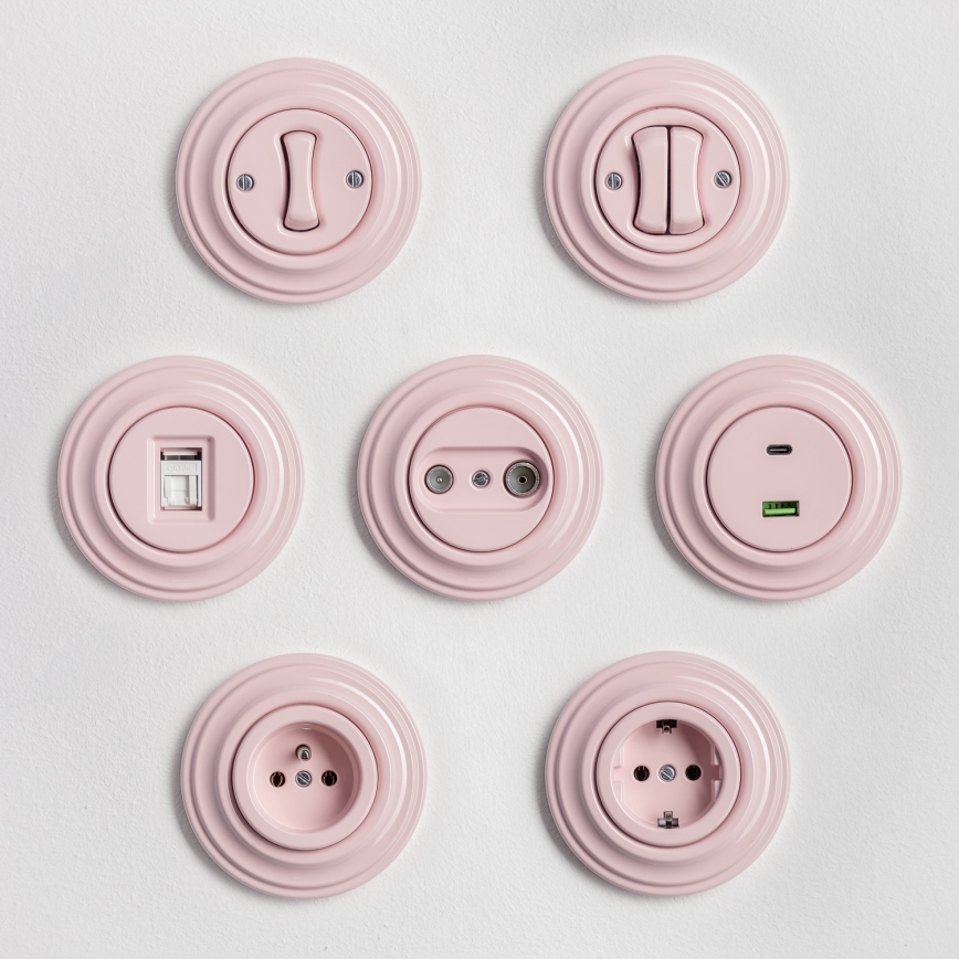 Kliklap - Ρετρό υποδοχή TV+R (τερματική) με πλαίσιο, παλ ροζ