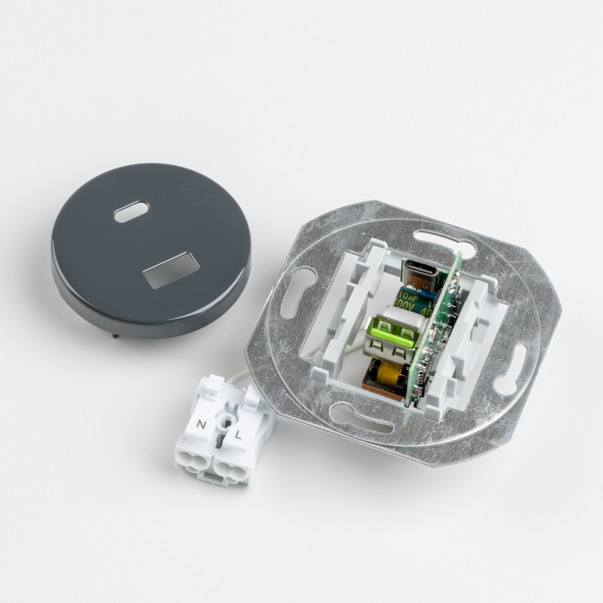 Kliklap - Retro USB πρίζα A+C με πλαίσιο σε ανθρακί