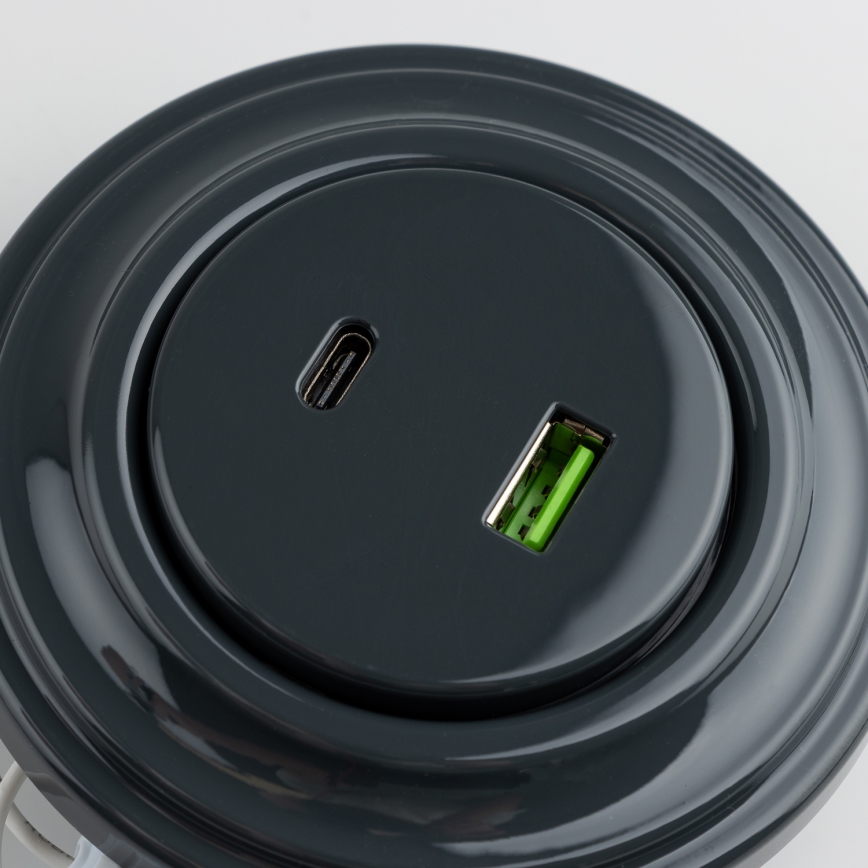 Kliklap - Retro USB πρίζα A+C με πλαίσιο σε ανθρακί