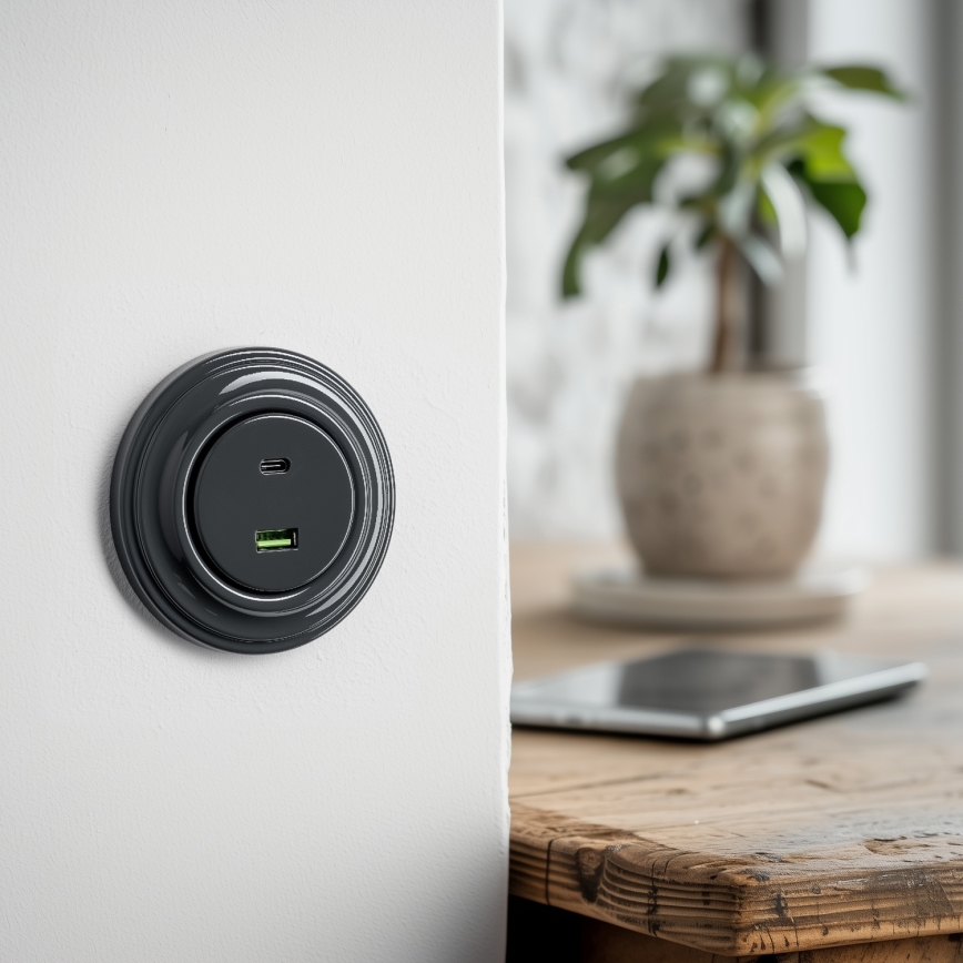 Kliklap - Retro USB πρίζα A+C με πλαίσιο σε ανθρακί